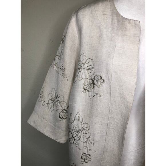 Carole Little Linen Blend Floral Embroidered Jacket 16W Duster Kimono Chic Boho - Picture 14 of 15